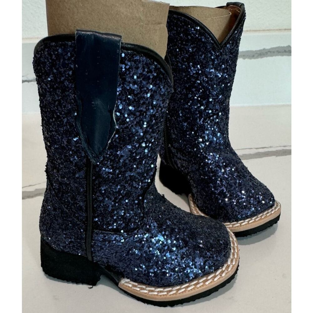 Tanner Mark Girls Stormie Cobalt Glitter Cowboy Boots Infant‎ Size 3 Navy